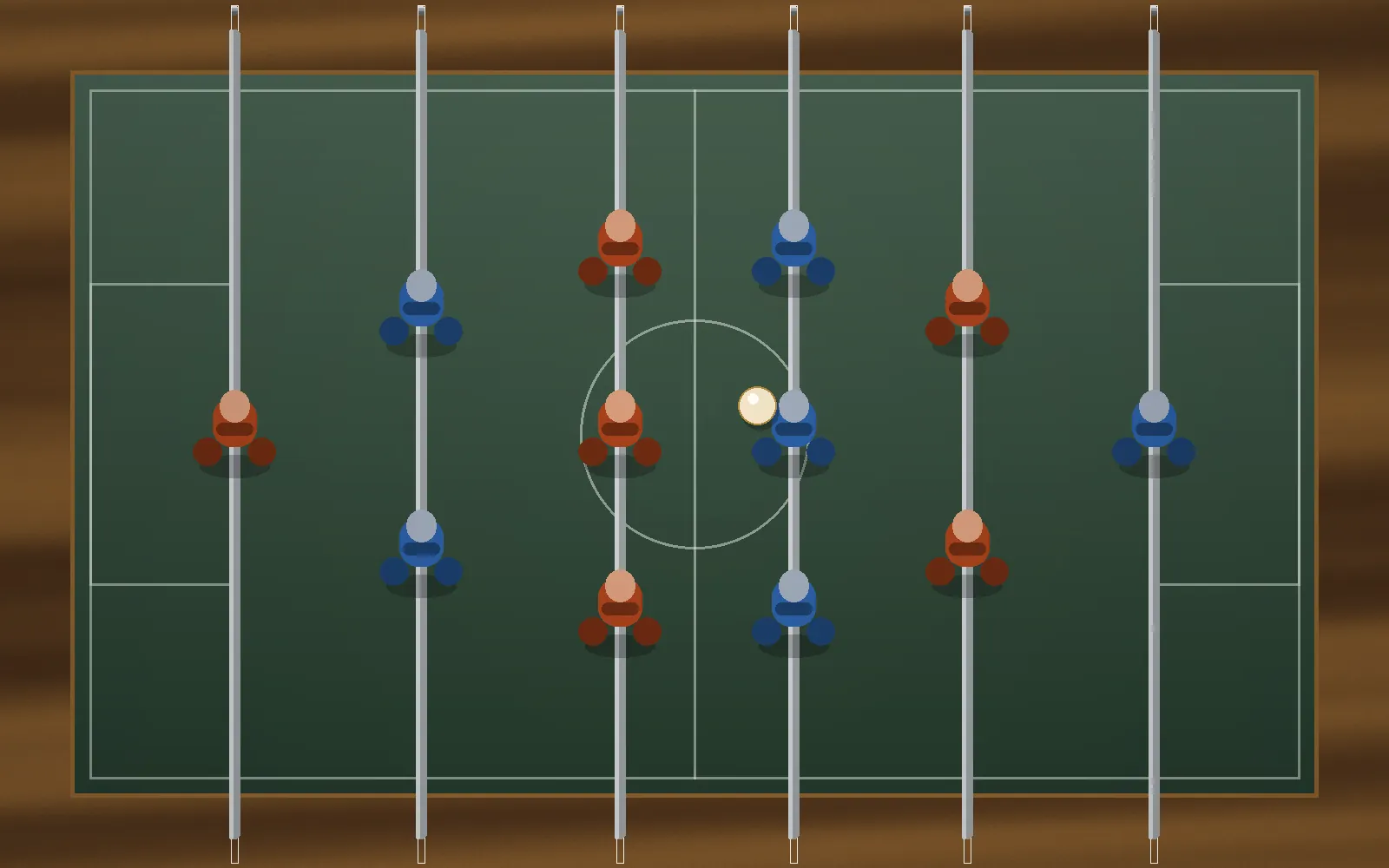 Terrain de baby-foot vu de dessus, support des règles officielles du jeu