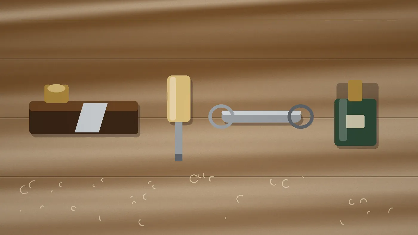 Outils de menuiserie alignés sur un établi de restauration